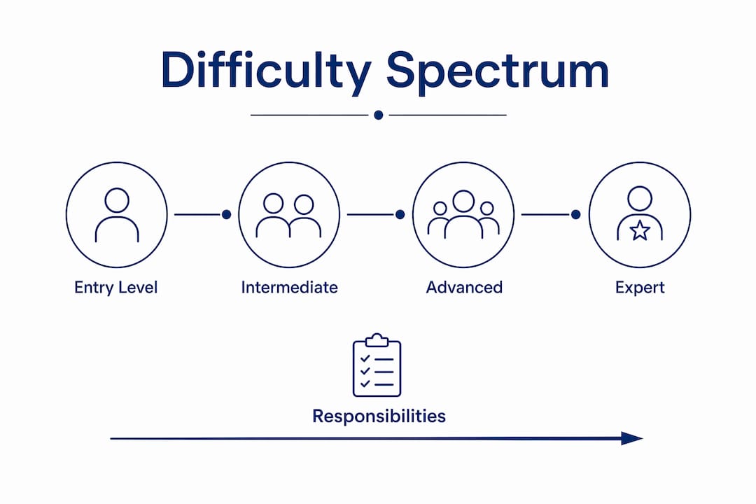 Infographic illustrating cybersecurity difficulty levels and roles