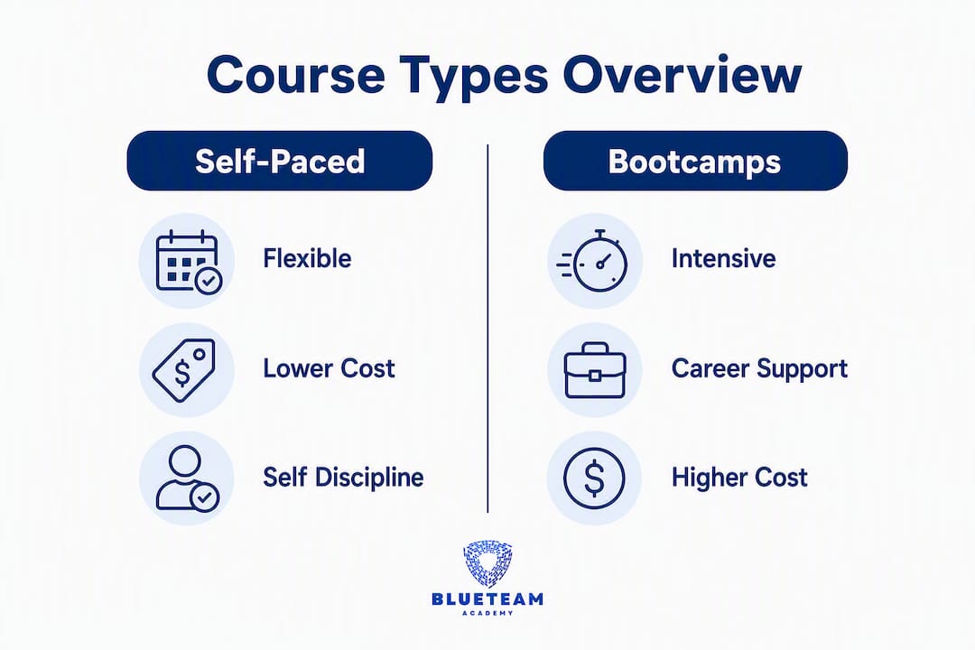Infographic comparing self-paced and bootcamp courses