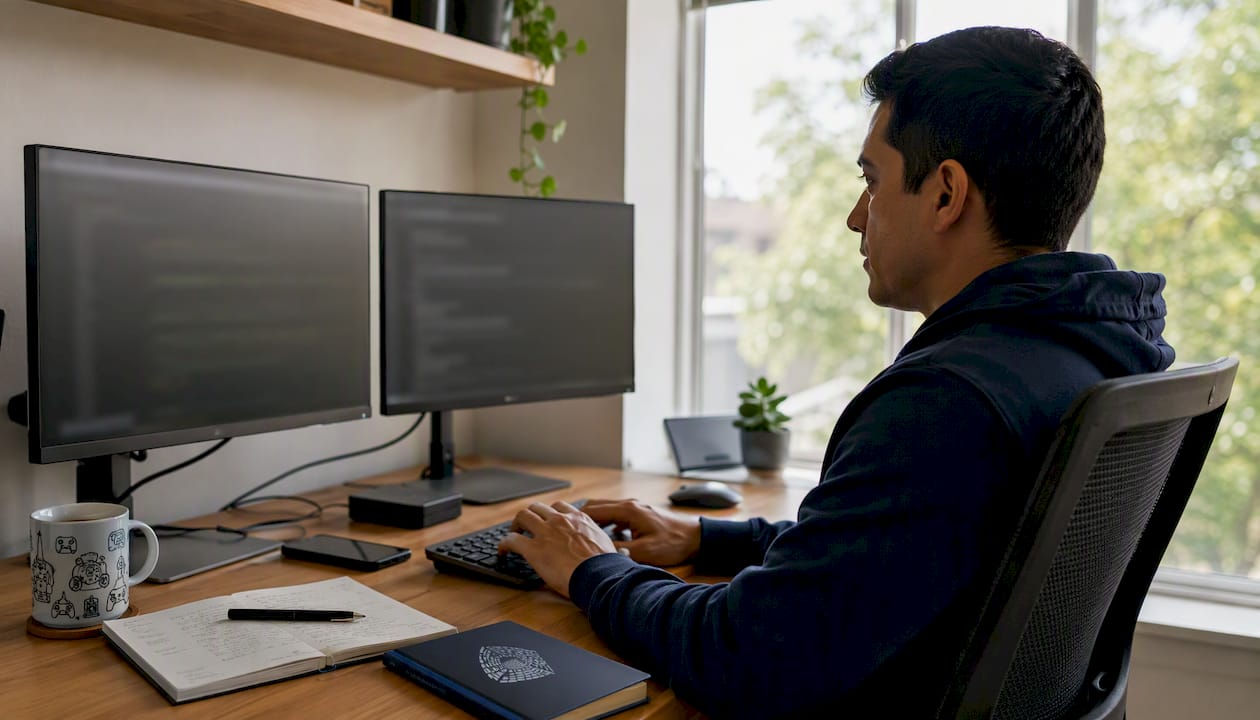 Hands typing virtualization SOC software commands