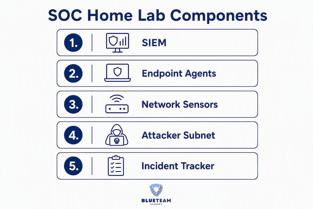 Infographic showing main SOC home lab components