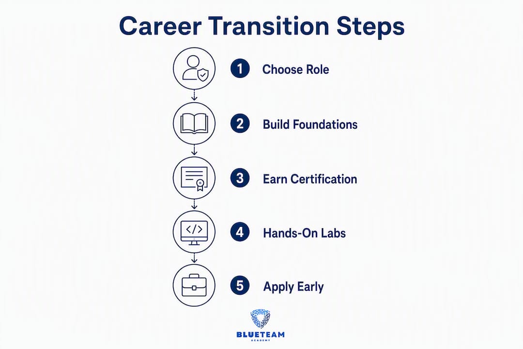 Infographic of cybersecurity career transition roadmap