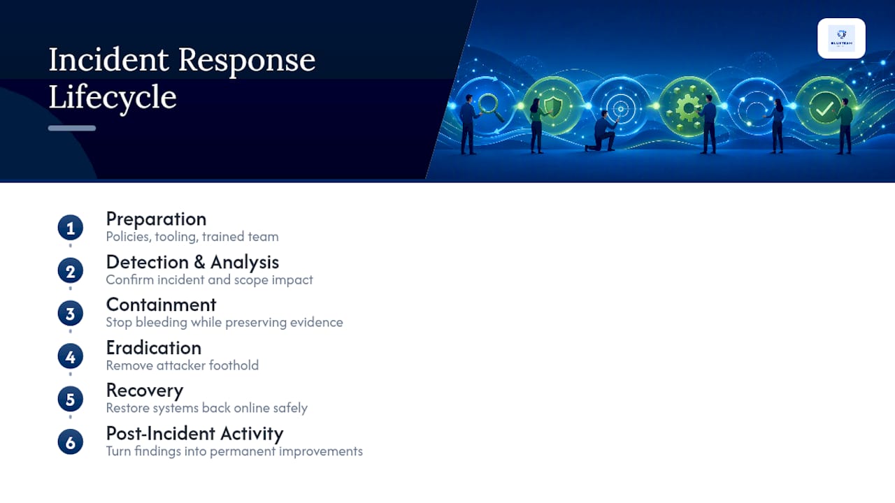 Diagram of six-phase incident response lifecycle