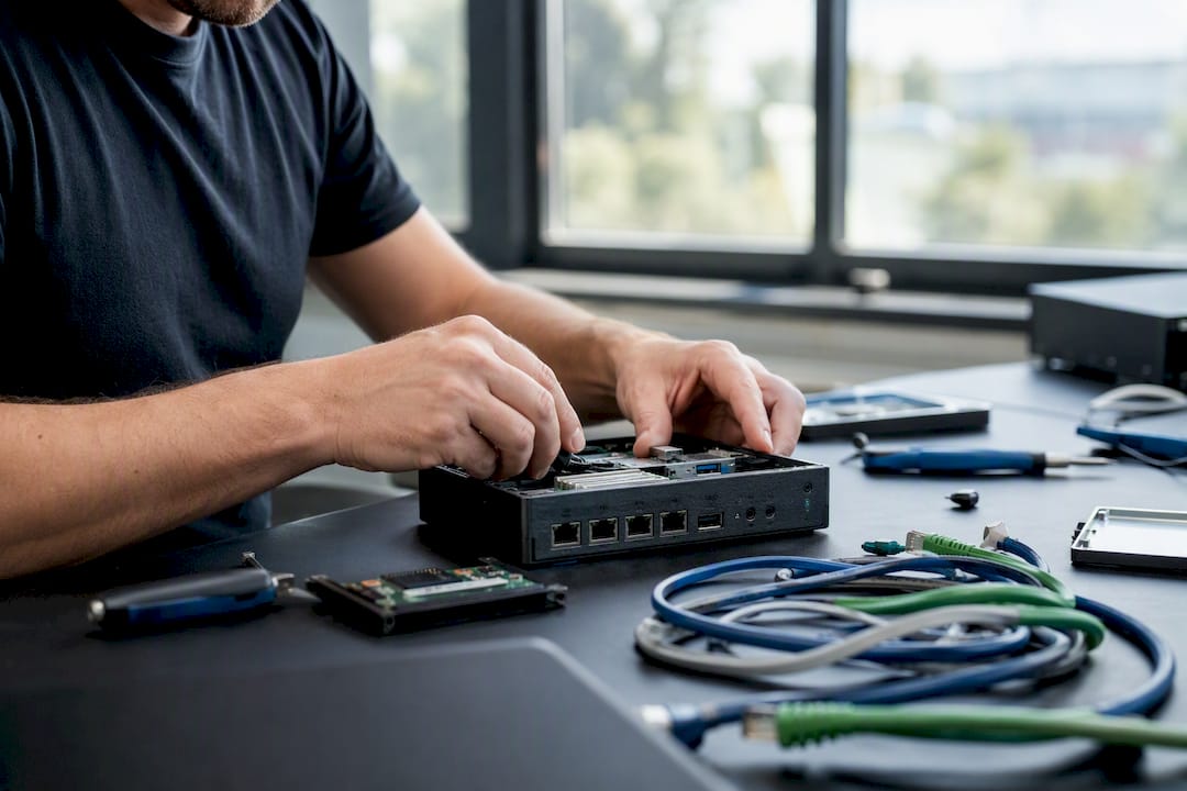 Hands assembling endpoint security lab device