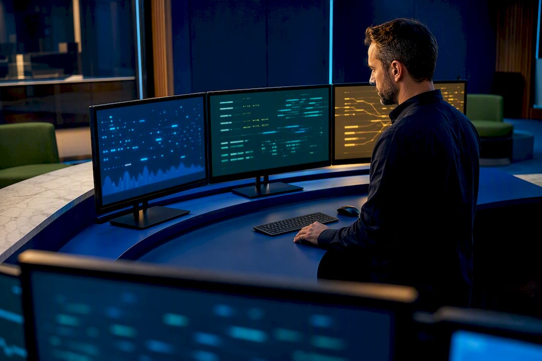 Analyst comparing security operations telemetry displays